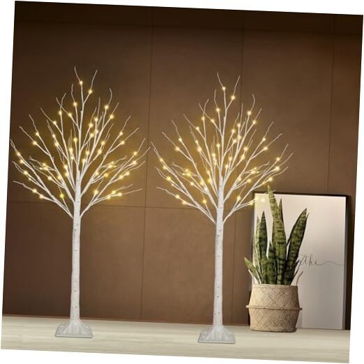 2-Pack 4FT Lighted Birch Tree (Higher Size & Floor 2Pack-4FT Warm White