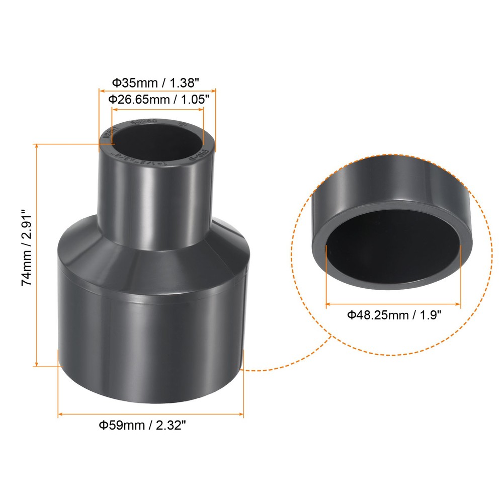 UPVC Fitting Pipe Reducer 1-1/2" x 3/4" 2pcs Straight Coupling