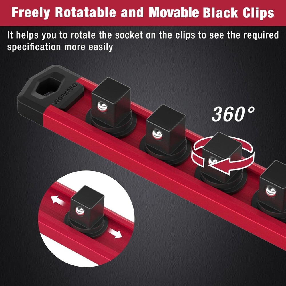 Aluminum Magnetic Socket Organizer with Movable Clips - Compact Garage Solution