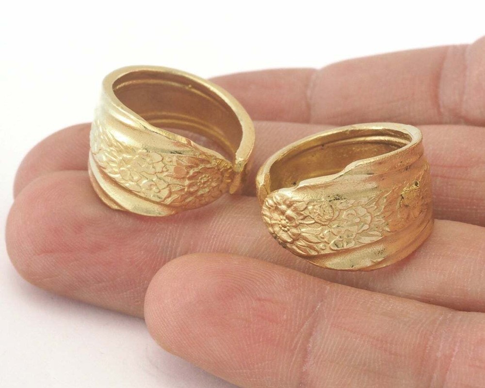 Spoon Ring Flower Patterned Adjustable Ring Raw brass 18mm 7.5US inner size 3896