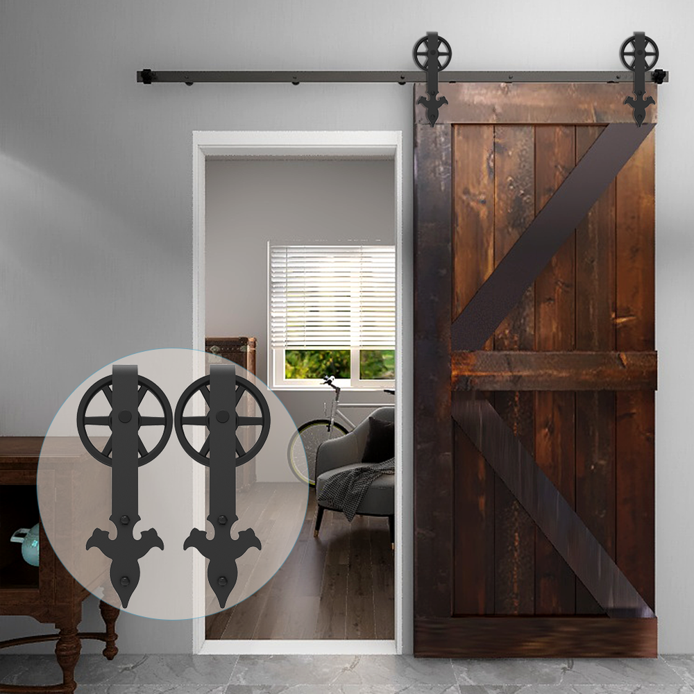 CCJH 4-20FT Sliding Barn Door Hardware Basic Black Roller Kit Single/Double Door