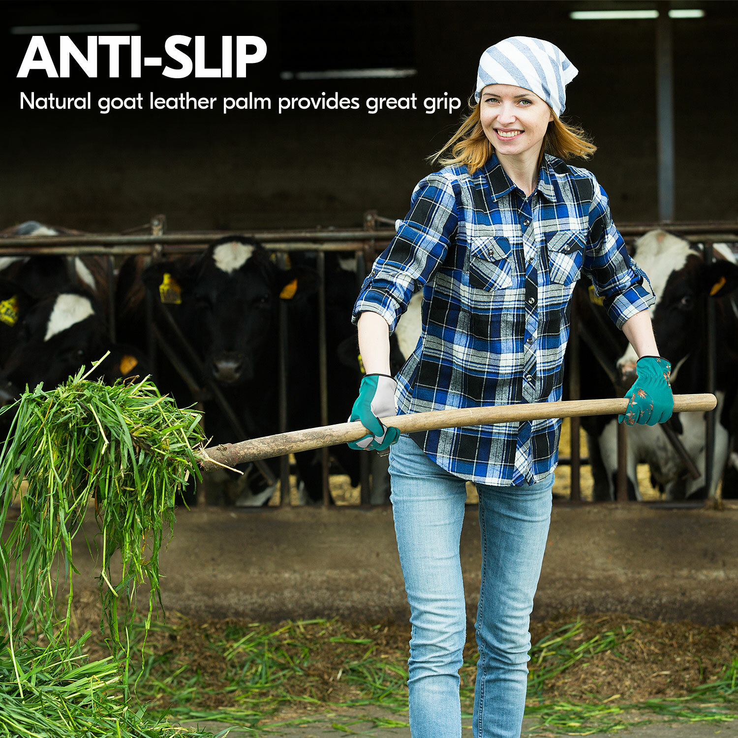 Vgo 1 Pairs Ladies' Goatskin Leather Gardening Gloves (Blue/Purple, GA7454)