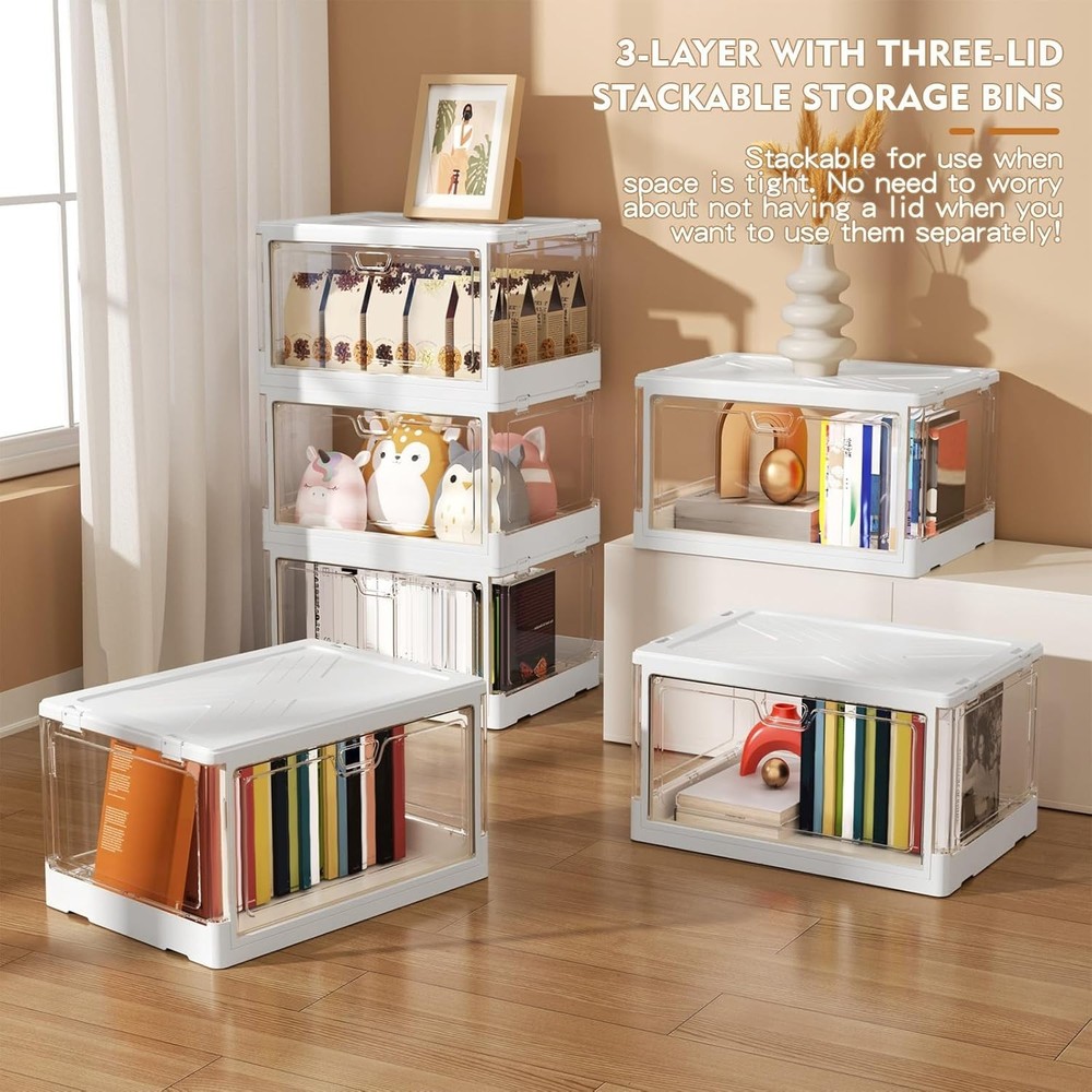 Clear Storage Bin with Lid 3 Pack 【Stackable & Sturdy】 Plastic Multifunctiona...
