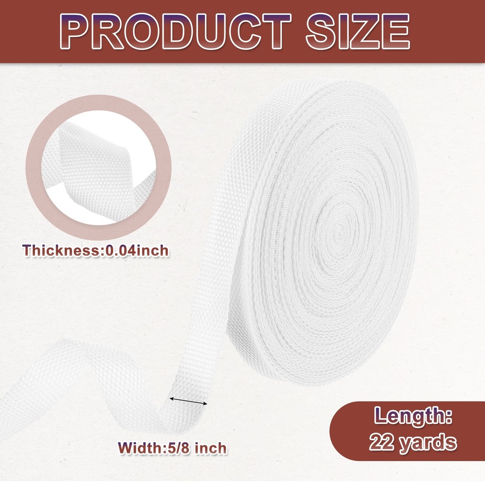Nylon Webbing Strap, 22 Yards x 3/4" Polypropylene Flat Webbing Strap (White)
