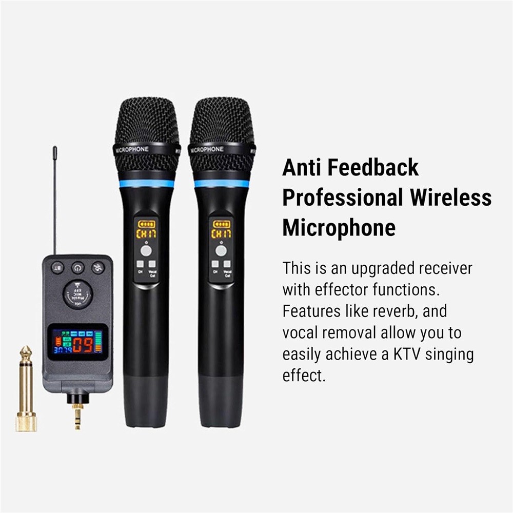 Dual Bluetooth Handheld Cordless Dynamic Microphone with Rechargeable Receiver