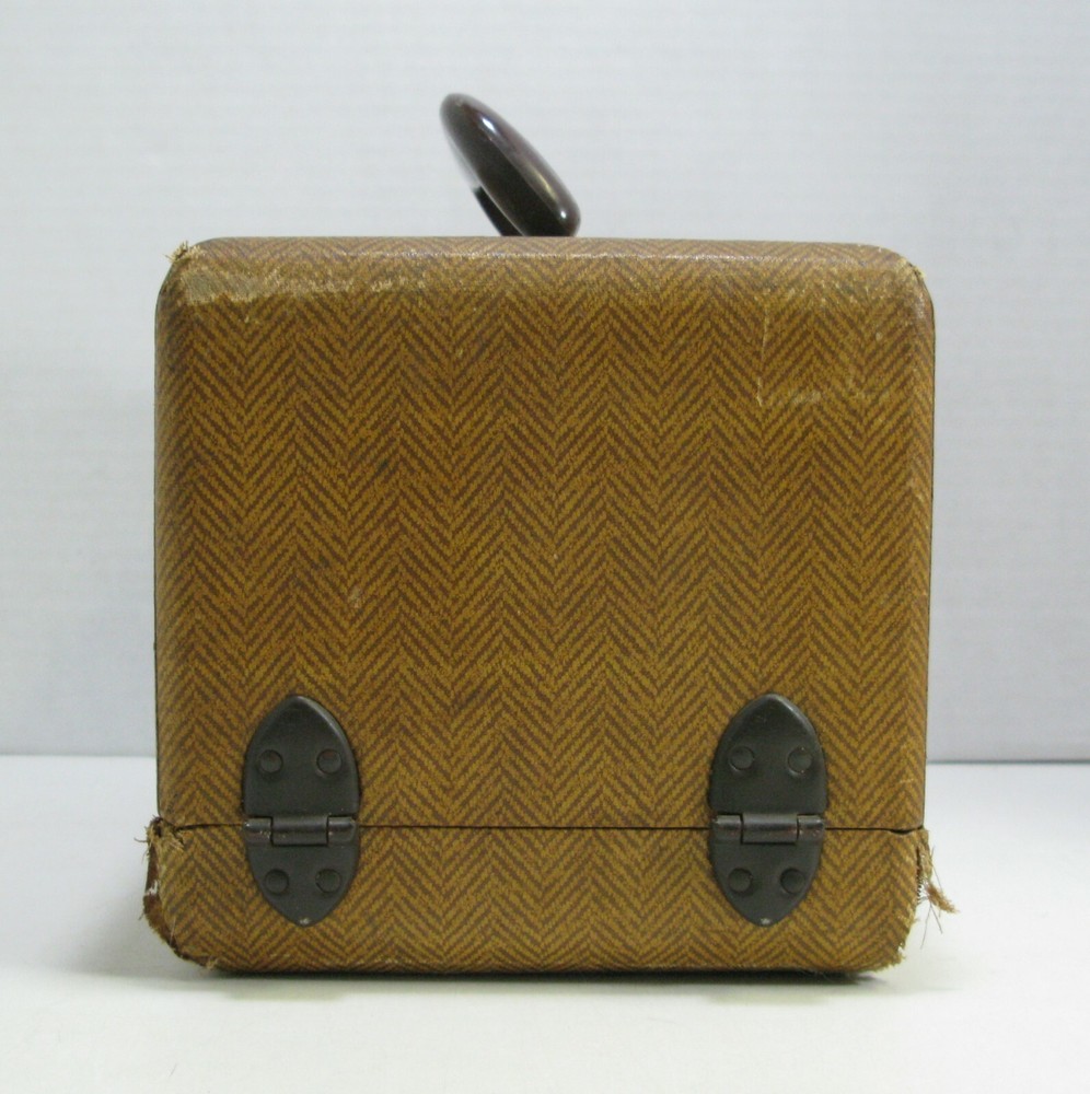 Vintage Pitney Bowes Hard Case Handle Brown Herringbone Pattern Empty Repurpose