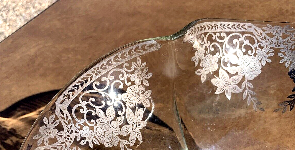 VINTAGE SILVER OVERLAY ROSE PATTERN LARGE FLUTED FOOTED CRYSTAL? FRUIT BOWL