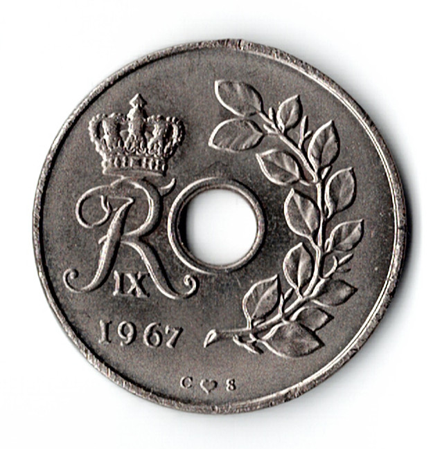 1967 Denmark 25 Ore Coin Danmark