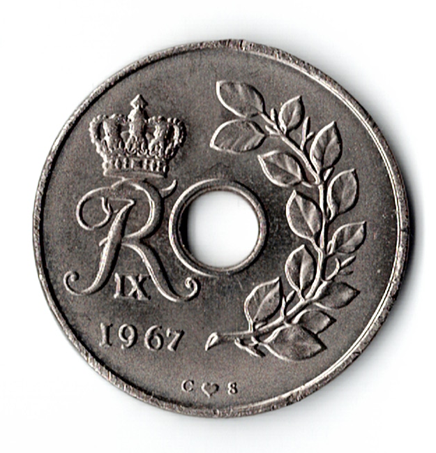 1967 Denmark 25 Ore Coin Danmark