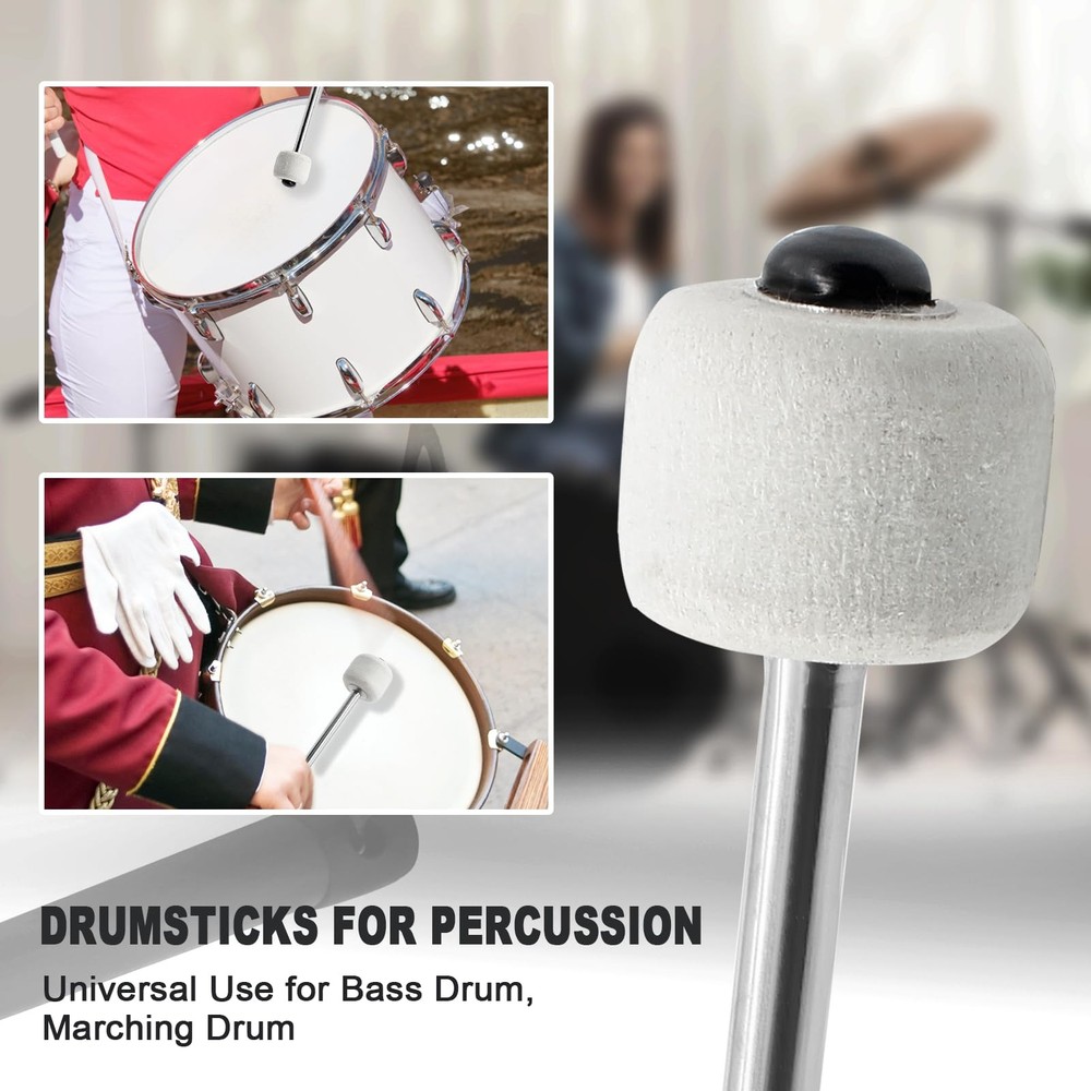 2 Pcs Marching Bass Drum Mallets, Wool Felt Drum Mallets Percussion with Stai...
