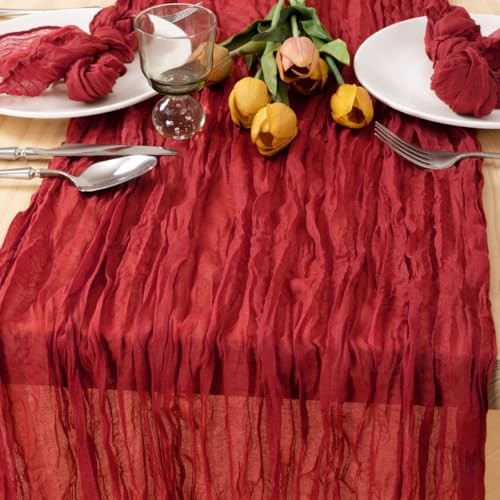 3 Pack Table Runner Boho Rustic Gauze Cheesecloth Table 10 ft - 3 Pack Red