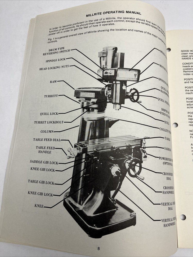 Millrite POWERMATIC Vertical Milling Machine Owner Operator's Manual
