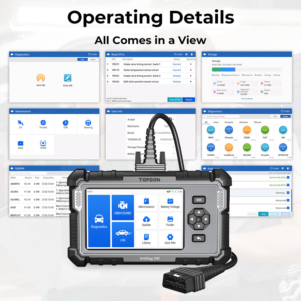 TOPDON AD500 PRO+ Car Diagnostic Tool OBD2 Scanner SRS ABS ENGINE AT Code Reader