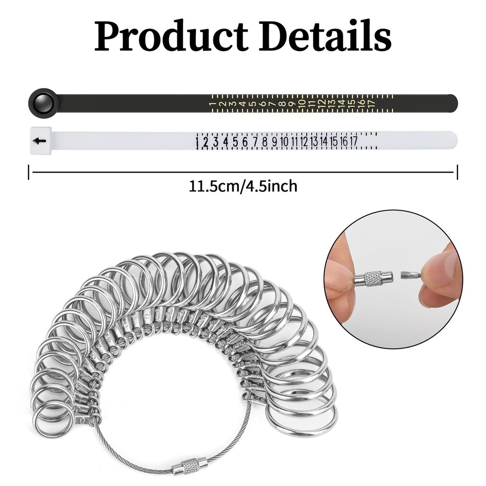 Auckyeer Ring Sizer Measuring Tool 27 Pcs, Sizing Kit metallic color