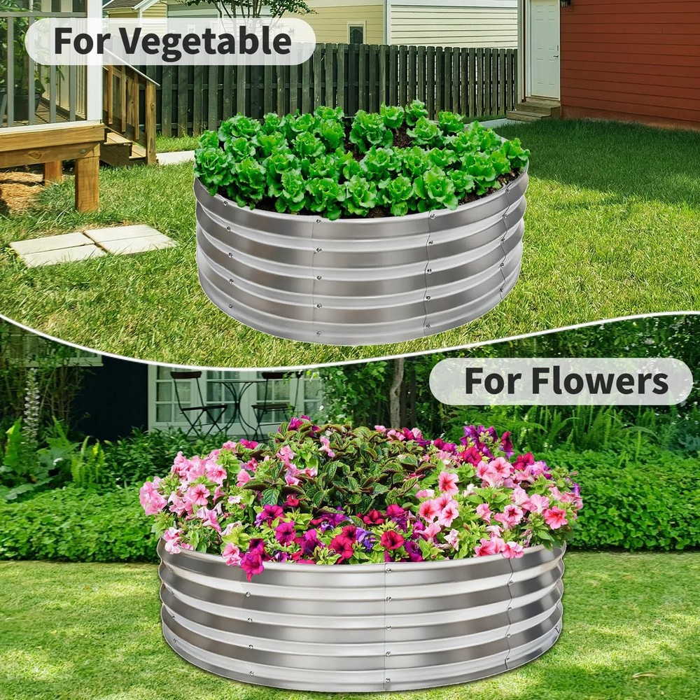 48 Inch Round Galvanized Fire Pit Ring, Durable Steel Bonfire 4FT, Silver