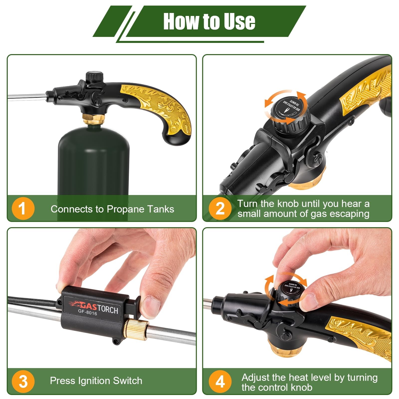 Propane Torch Weed Burner, Adjustable flame thrower with Detachable Handle, B...