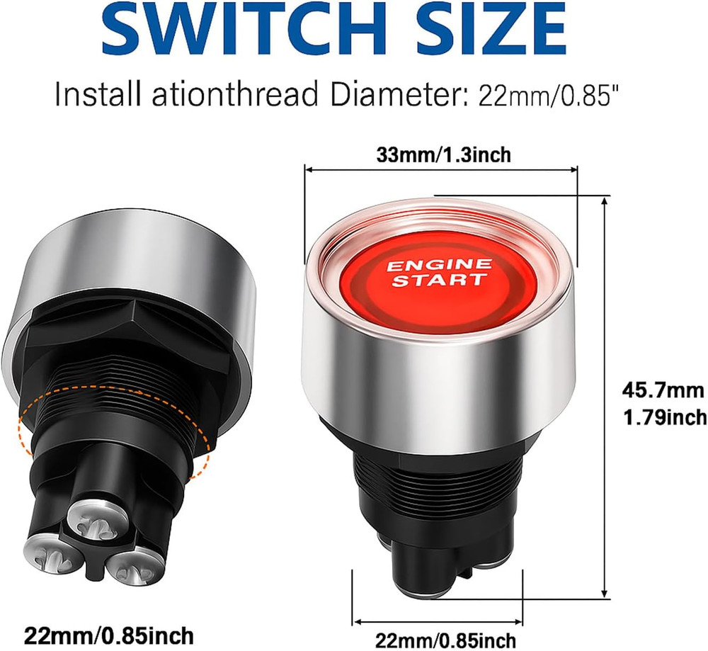 Universal 12V-24V/50A SPST Momentary Start Switch, Push Start Ignition Switch, L