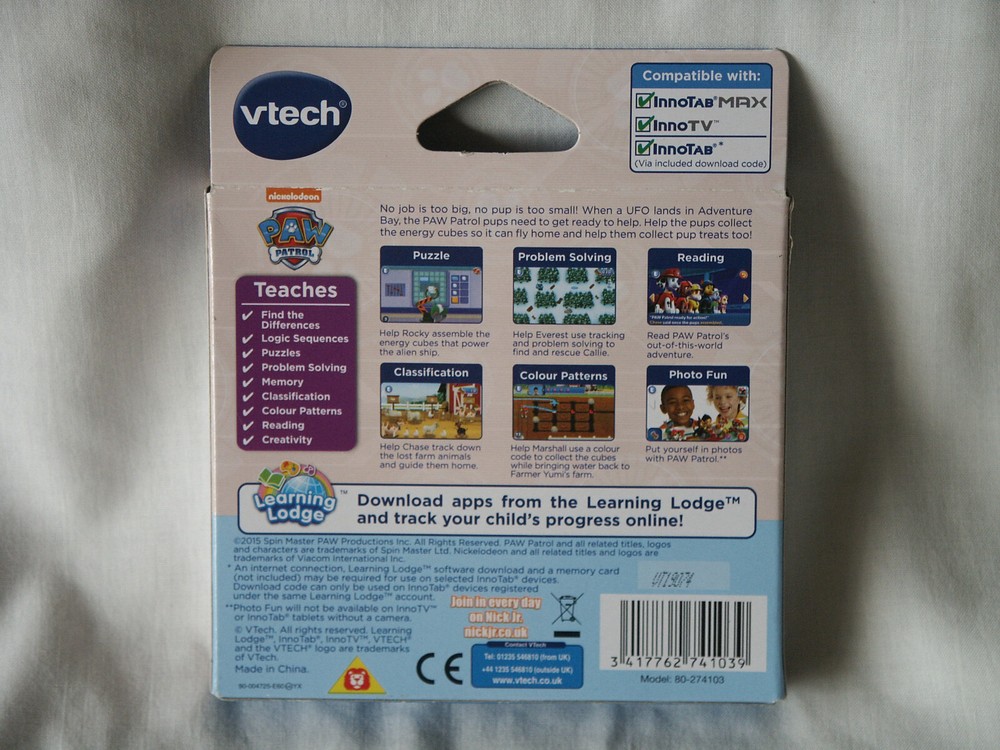 Vtech Innotab Learning Software Paw Patrol Pups Save a UFO! Problem Solving New