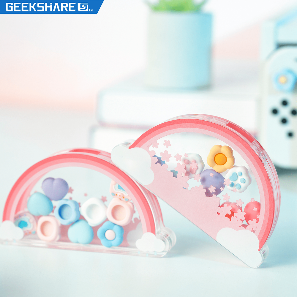 GeekShare Rainbow Cloud Thumb Grips Storage Box Travel Case Clear Box HardCase