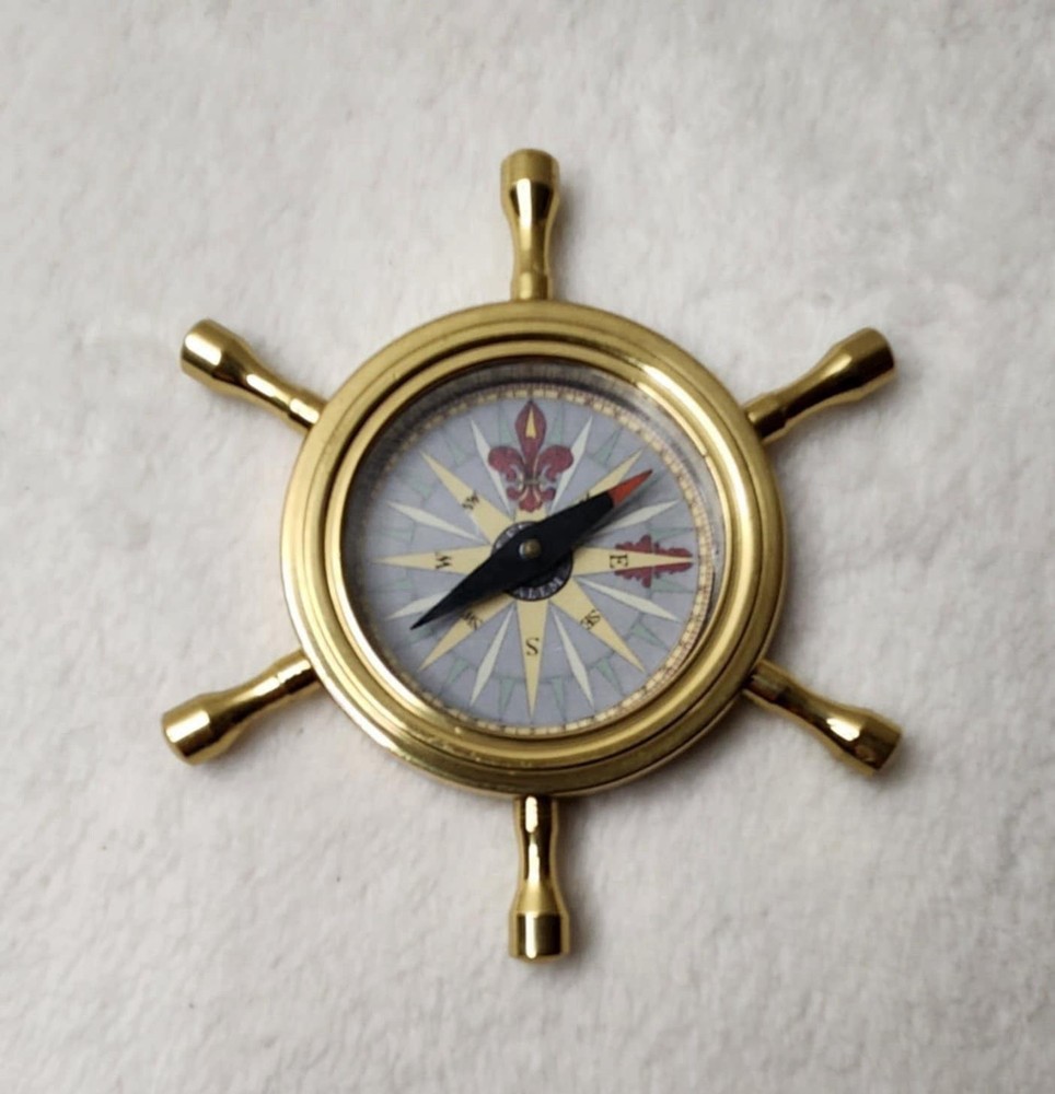Solid Brass Nautical Wheel Compass 4” Works