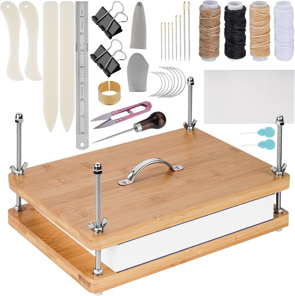 Compact Bamboo Bookbinding Tools - 35-Piece Kit for Safe Document Organization