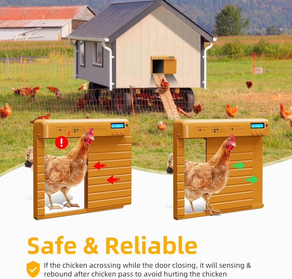Automatic Chicken Coop Door Battery & Adapter Powered with Timer & Light Sensor