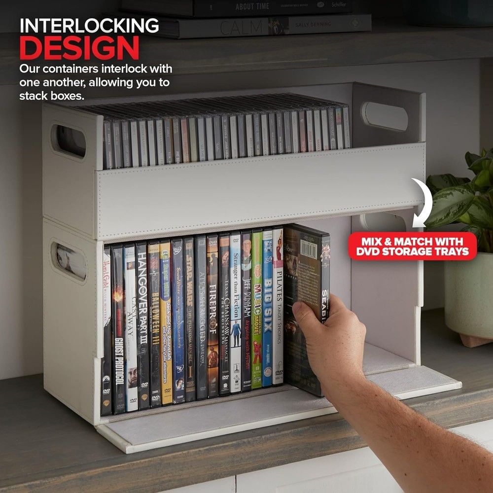 2- Pack CD Storage Box, Organizer Shelf for Movie White