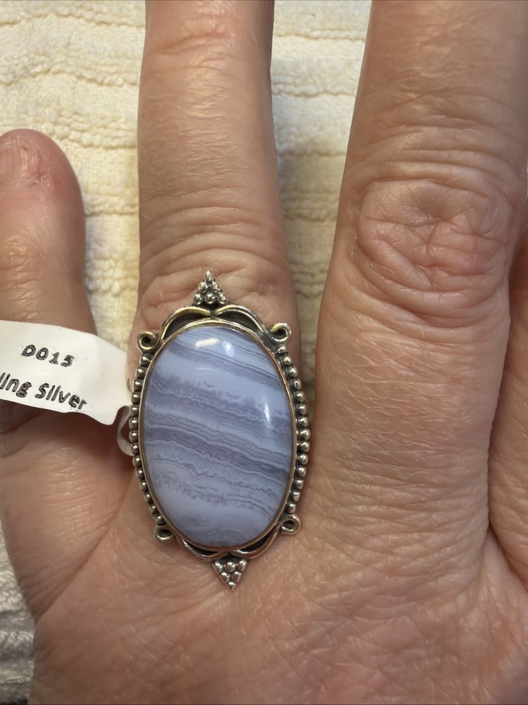 Blue Lace Agate Ring Size 10 Wt 7.9 Grams nwt
