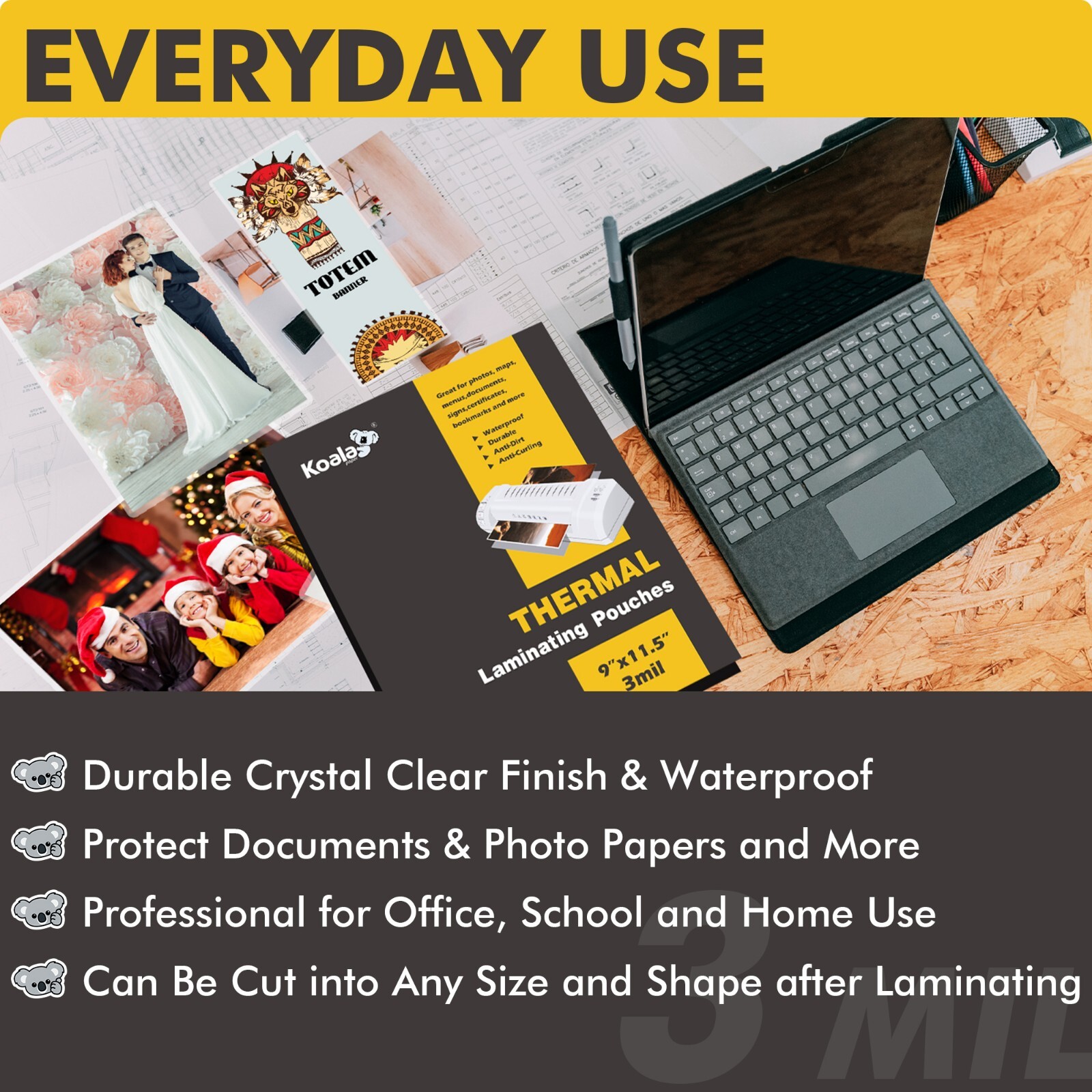 300 PK Bulk KOALA Thermal Laminating Pouches 9"x11.5" Clear 3Mil Laminate Sheets
