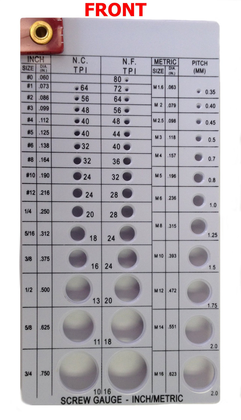 Bolt-Rivet-Screw-Drill-Size Gauge Checker with Drill & Tap Combo Gauge