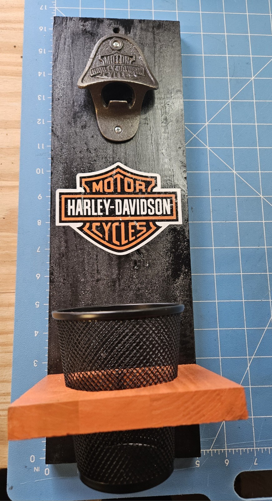 Harley Davidson Wooden Sign Bottle Opener Man Cave Garage Decor NEW