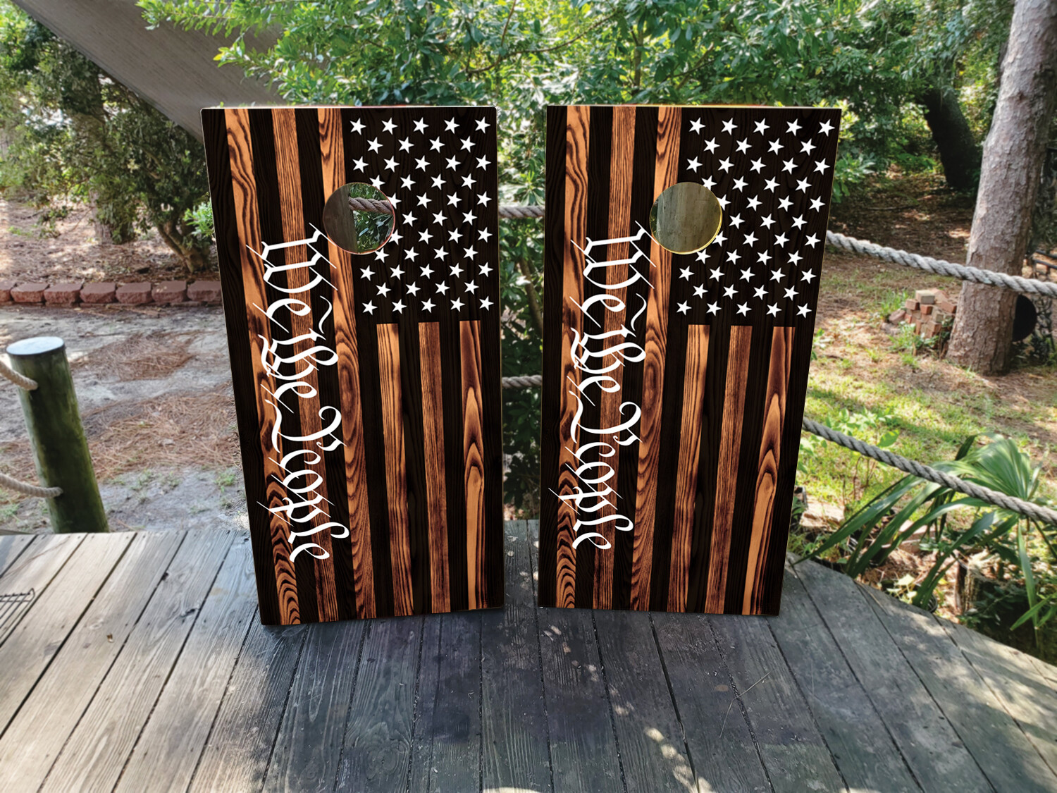 High-Quality Laminated Cornhole Wraps – We The People Flag – Fadeproof Vinyl