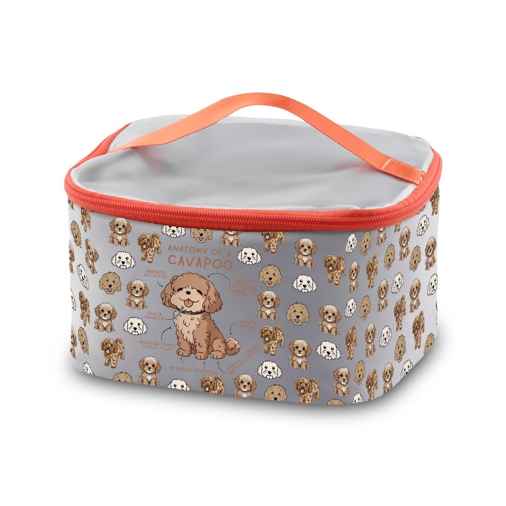 Grey Cavapoo Toiletry Organizer Bag, Cosmetic Case, Cavapoo Mom Dog Owner Gift