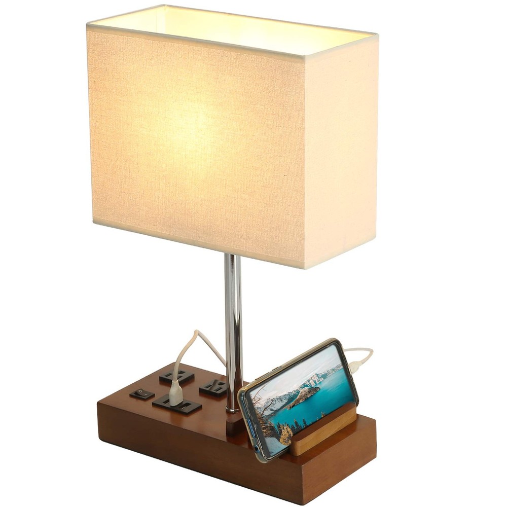 Briever USB Table Lamp, MultiFunctional Bedside Desk Lamp with 2 AC Outlets, ...