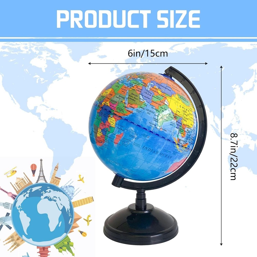 WORLD GLOBE EARTH TOP Map Rotating Geography Ocean Classroom Learning Desktop