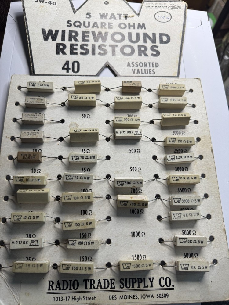 Workman Electric 5 Watt Square Ohm Wireround Resistor Assorted Values Vintage