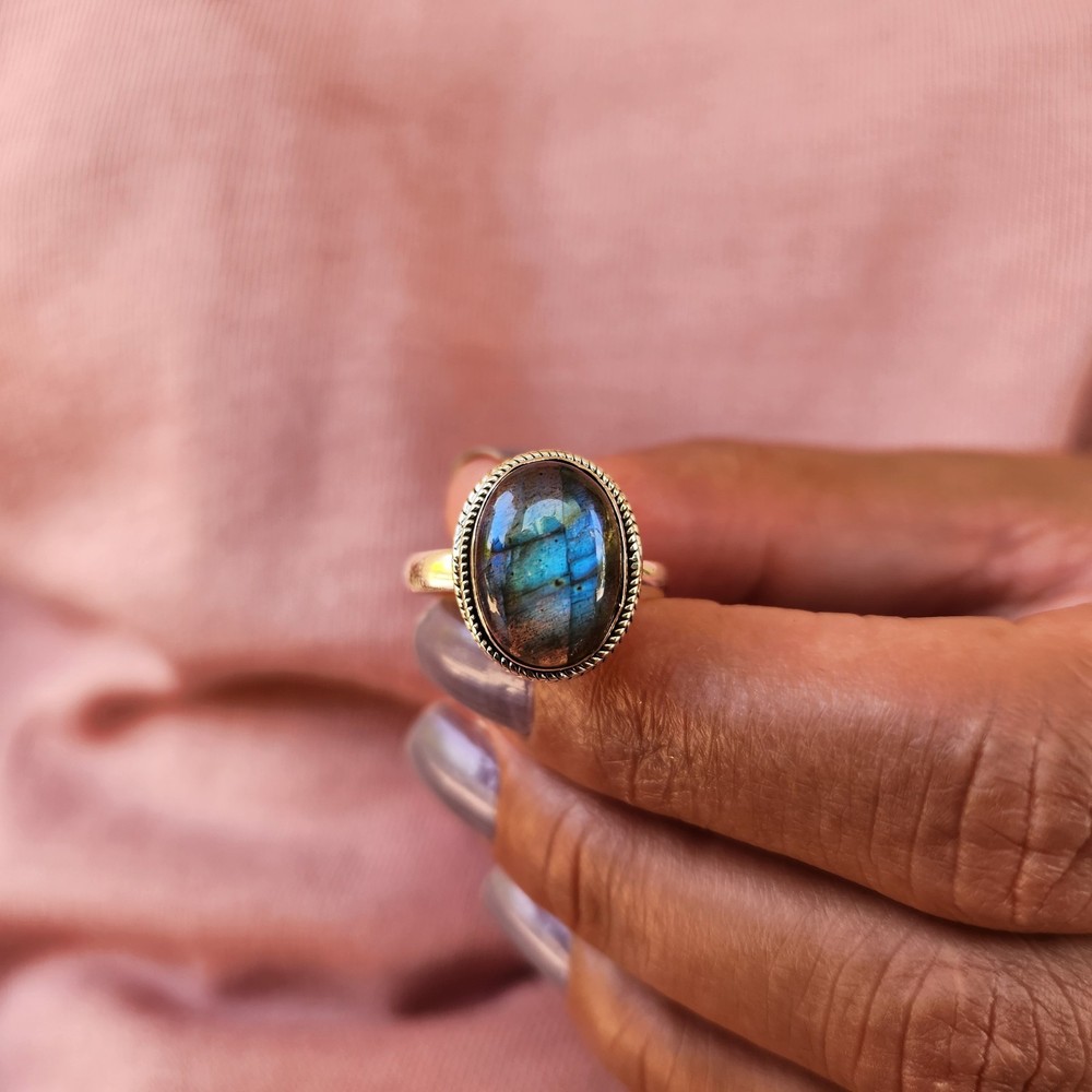 Genuine Labradorite 925 Sterling Silver Oval Ring Gemstone Ring Boho Ring USA