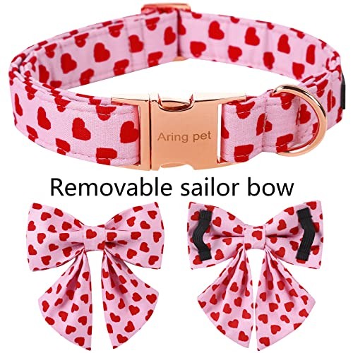 Valentine's Day Dog Collar-Adorable Pink Heart Dog Collar with Sailor Bowtie,