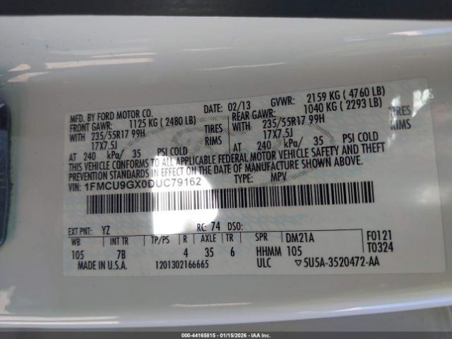 LEFT REAR DOOR WINDOW REGULATOR OEM 2014 FORD ESCAPE