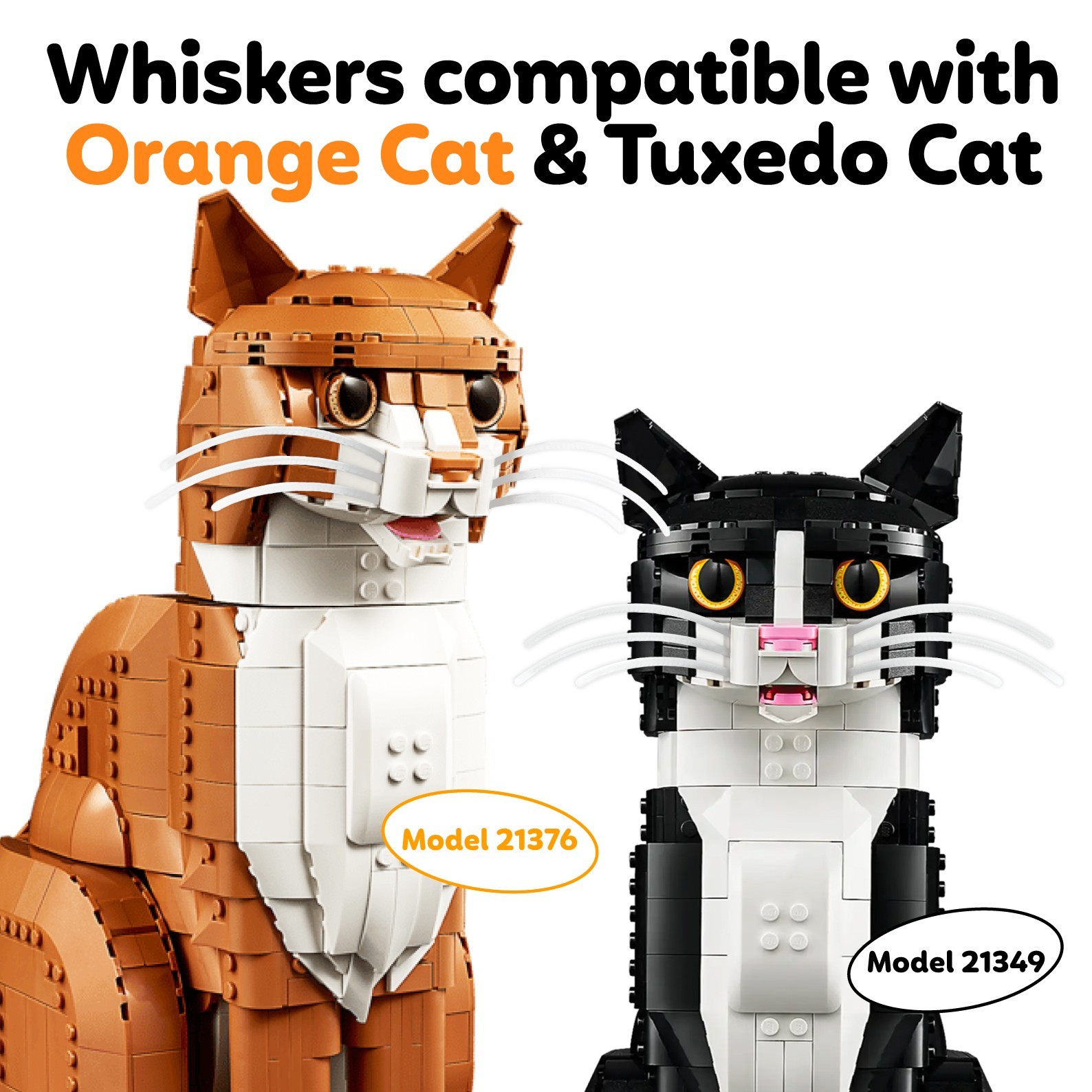 Loki's Whiskers for LEGO® Tuxedo/Orange Cat! Multiple Styles! -3 PAIRS!