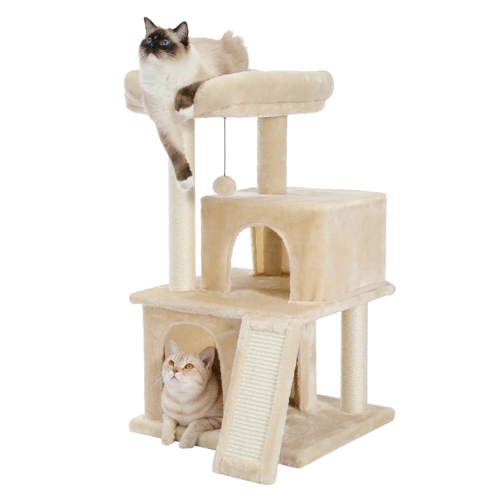 Cat Tree Multilevel Cat Tower with Double Condos, Spacious Perch, Fully Wrapped
