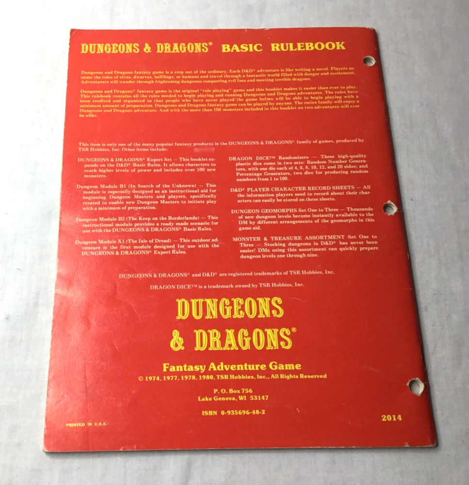 Vintage TSR Dungeons & Dragons Basic Rulebook + AD&D D1 Descent Module