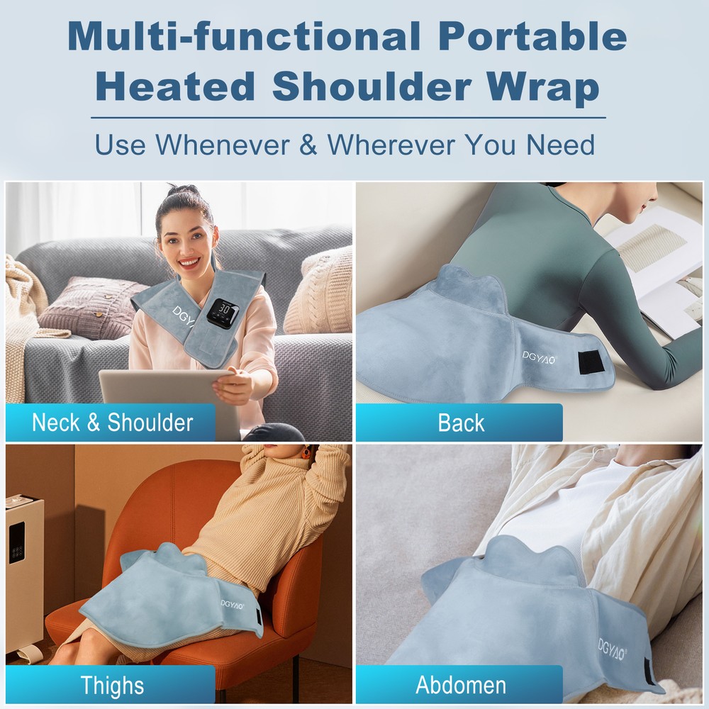 Heating Pad Neck Shoulders Wrap For Back Pain Relief Cordless Adjustable Timer