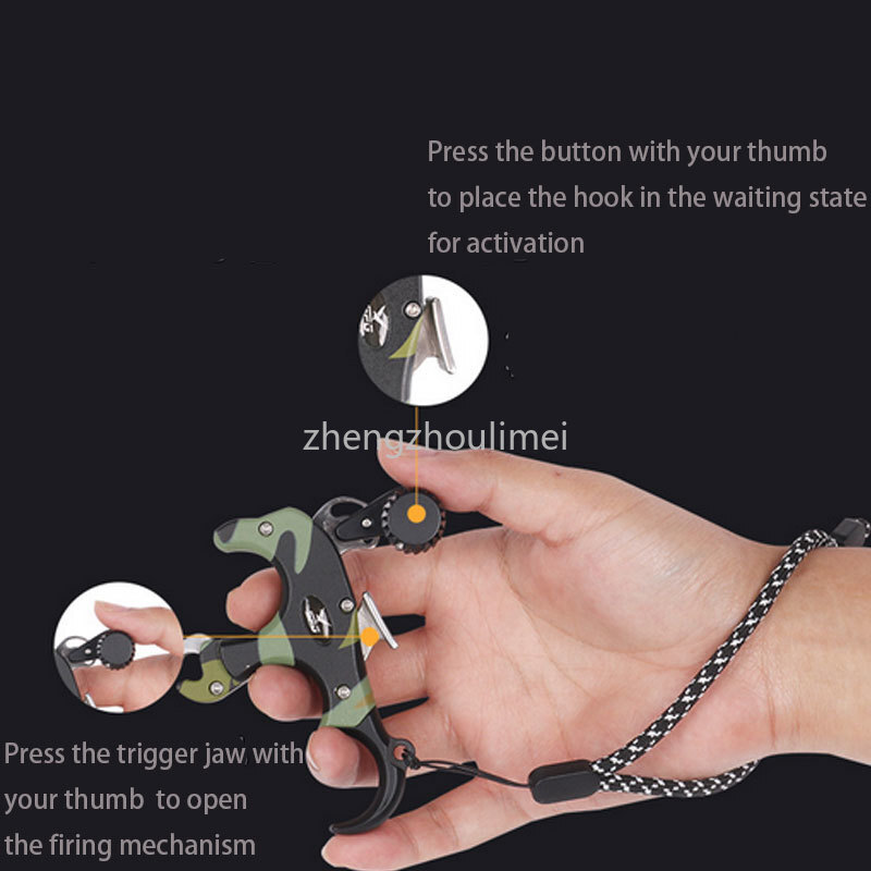 Adjustable 3 4 Finger Grip Archery Thumb Trigger Release compound Bow wrist rope