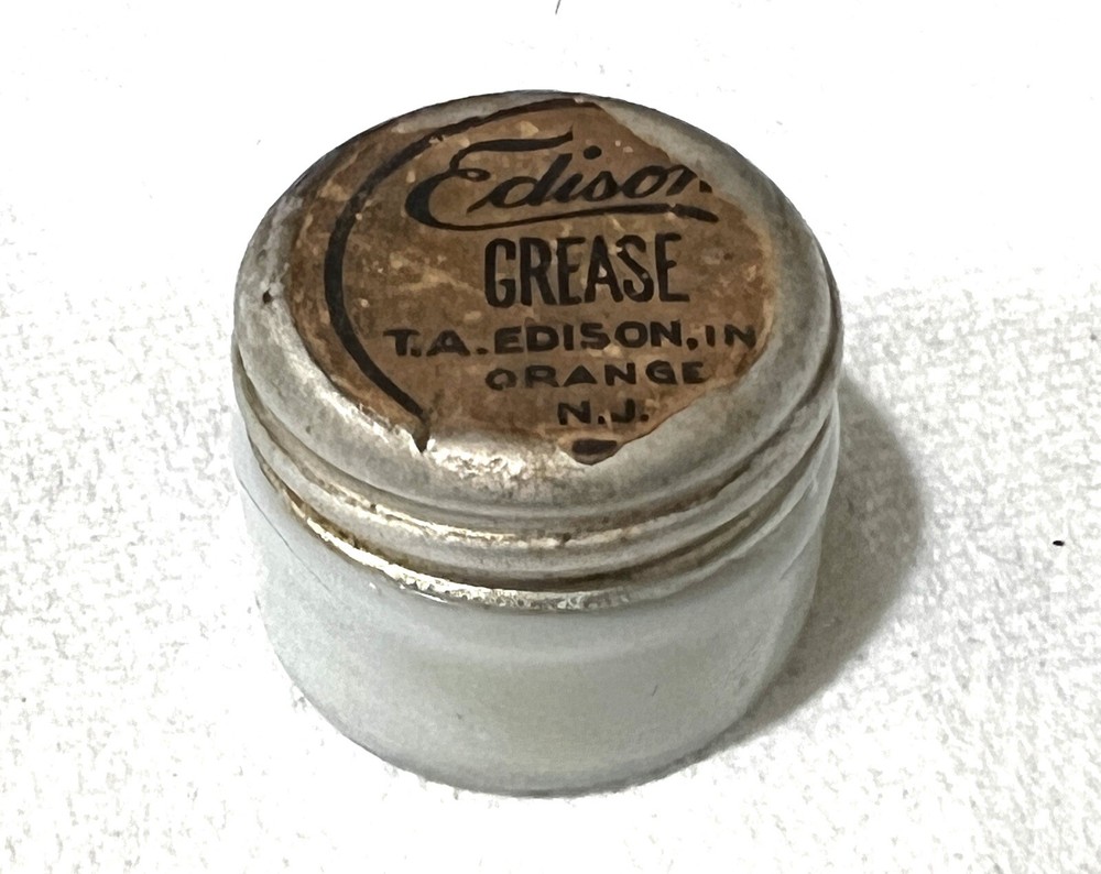 Edison Phonograph Grease Jar White Milk Glass Jar - Half Full
