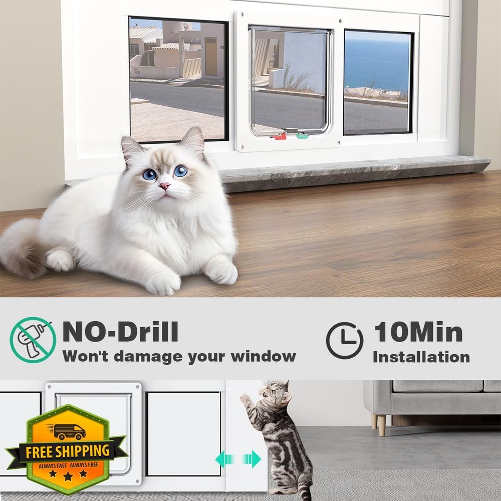 Aluminum Cat Door for Window, 32"-36" Width, Quick-Fit