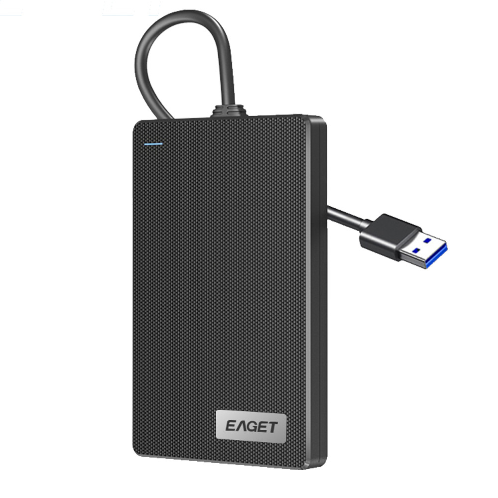 EAGET 2.5" USB 3.0 SATA HDD SSD Enclosure w/ Built-in Cable External Drive Case