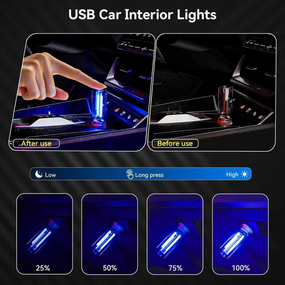 4 PCS USB Night Light, Touch Dimmable Mini USB LED Car Interior Ambient Lights,