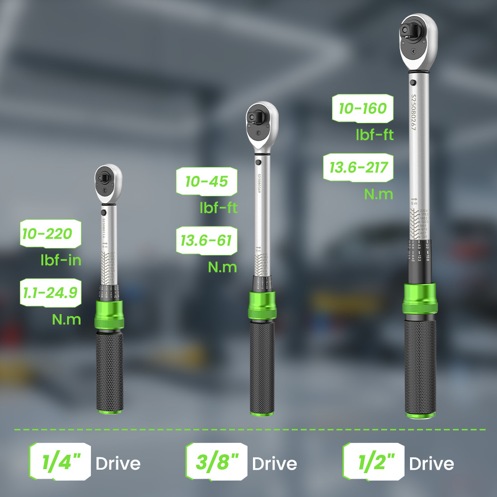 1/4''/3/8''/1/2'' Drive Torque Wrench Set Click Torque Wrench Adjustable 72Tooth