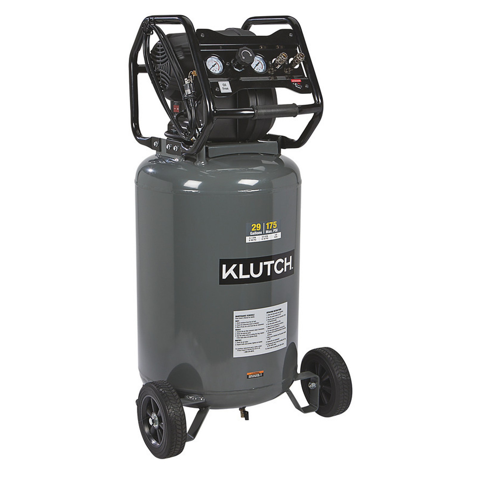 Klutch 29-Gallon Air Compressor, 2.5 HP, 120 Volts, 175 PSI